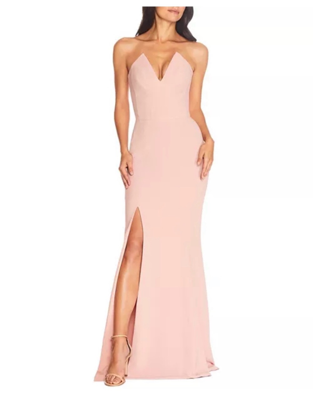NEW Dress the Population Fernanda Strapless Evening Gown, Blush, Large